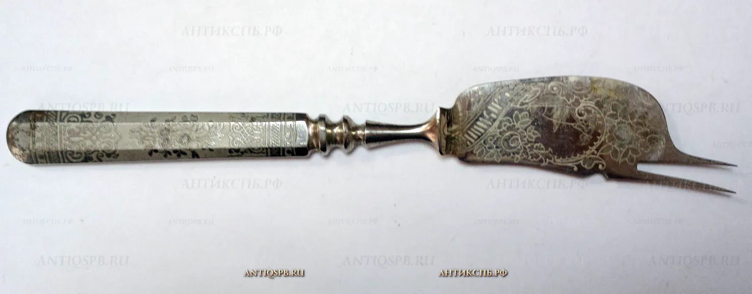 Нож сервировочный антикварный "Рыбак". Златоуст. Россия. Нач. ХХ века. №20137